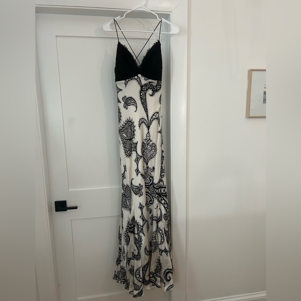Black & White Silk Prom Long Dress Formal